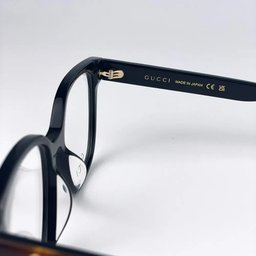 Gucci GG1305OA 001 Eyeglasses Black Havana Rectangle Women